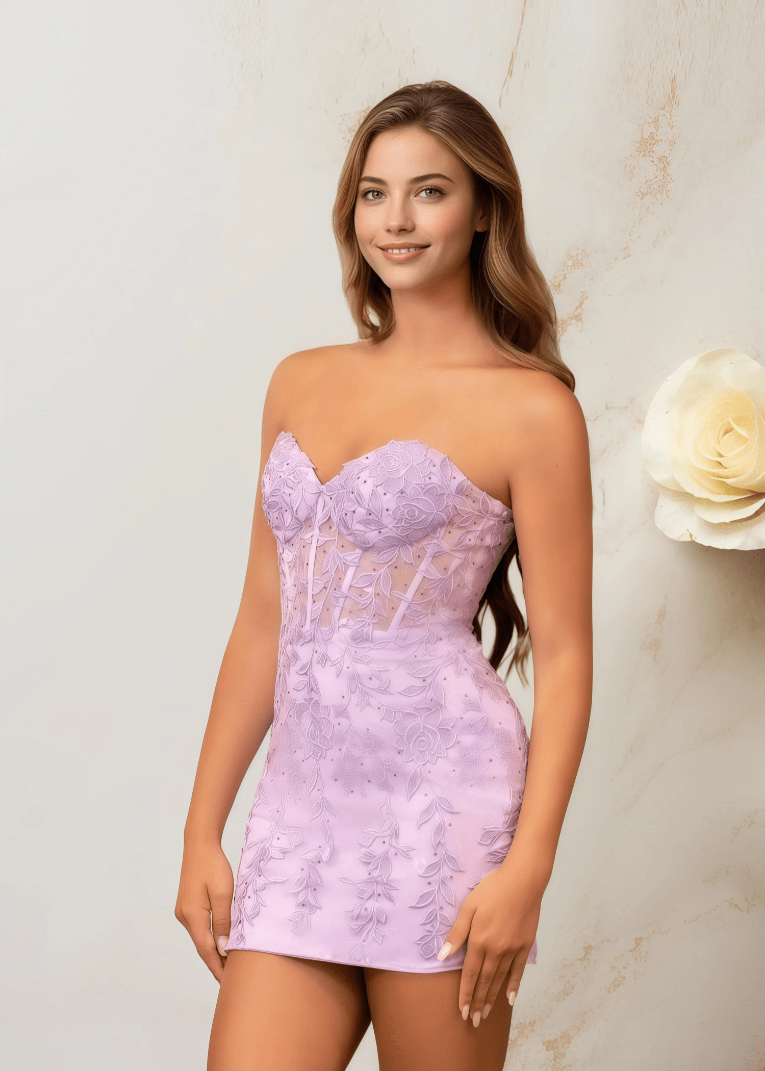 Bodycon Lace Mini Lilac Homecoming Dress - US0 - PromDressClub