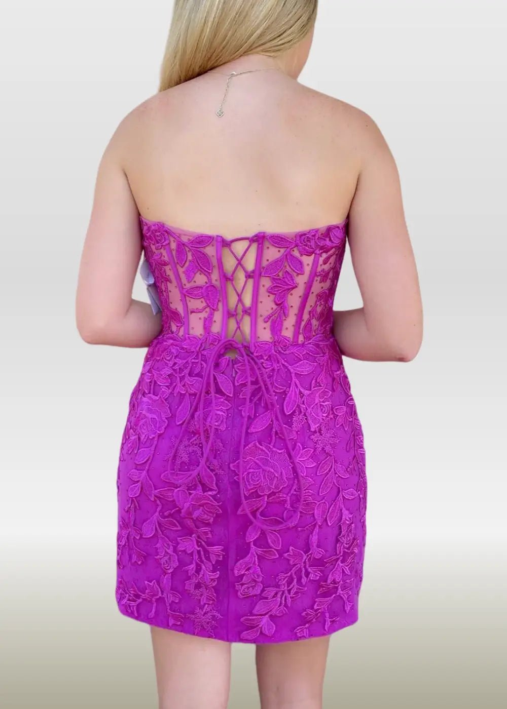 Mildred |Bodycon Sweetheart Corset Dress Pink Lace Homecoming Dress with Appliques - Dark Purple - US0 - PromDressClub