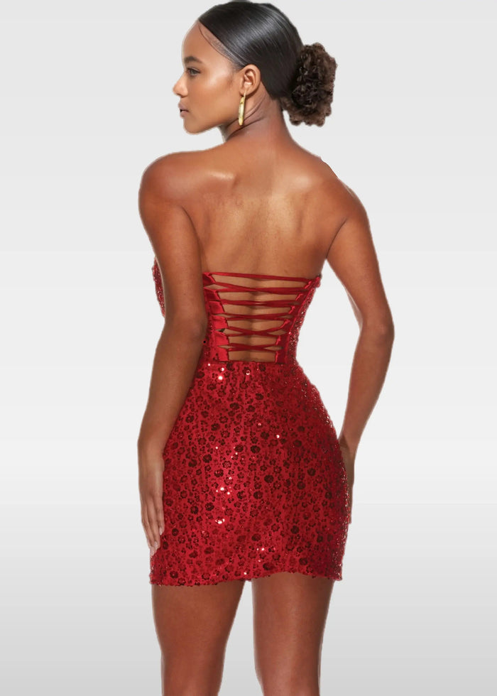 Michaelia |Bodycon Sweetheart Neckline Straight Lace - up Back Corset Dresses Fuchsia Short Homecoming Dress With Sequins - Red - PromDressClub