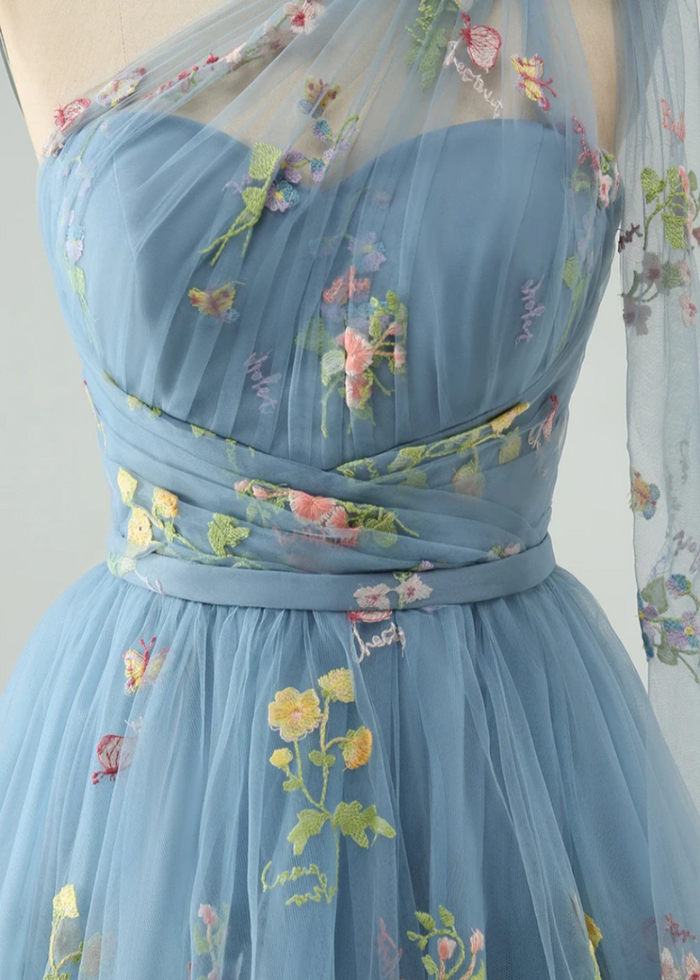 Byzantia | Discover Your Dream Blue Floral Homecoming Dress for Unforgettable Moments - Dusty Blue - PromDressClub