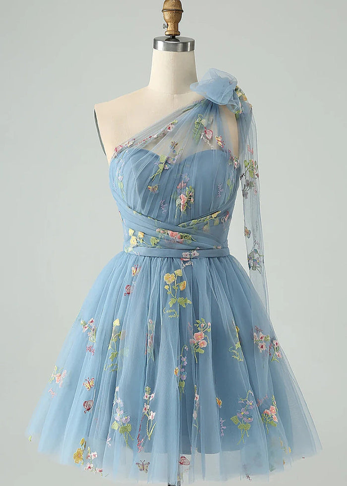 Byzantia | Discover Your Dream Blue Floral Homecoming Dress for Unforgettable Moments - Dusty Blue - PromDressClub