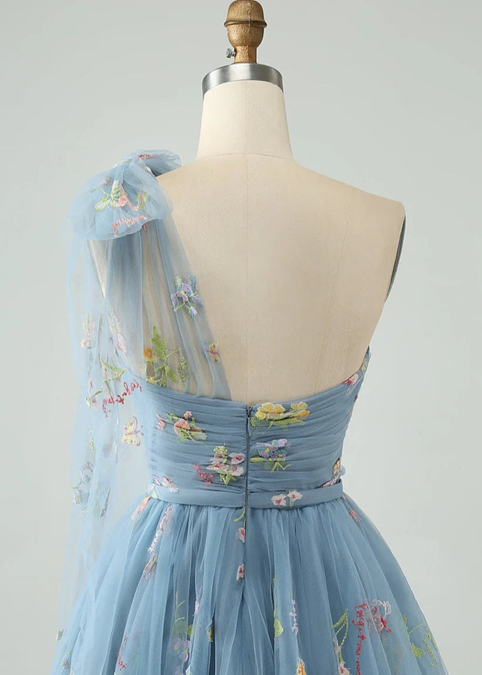 Byzantia | Discover Your Dream Blue Floral Homecoming Dress for Unforgettable Moments - Dusty Blue - PromDressClub