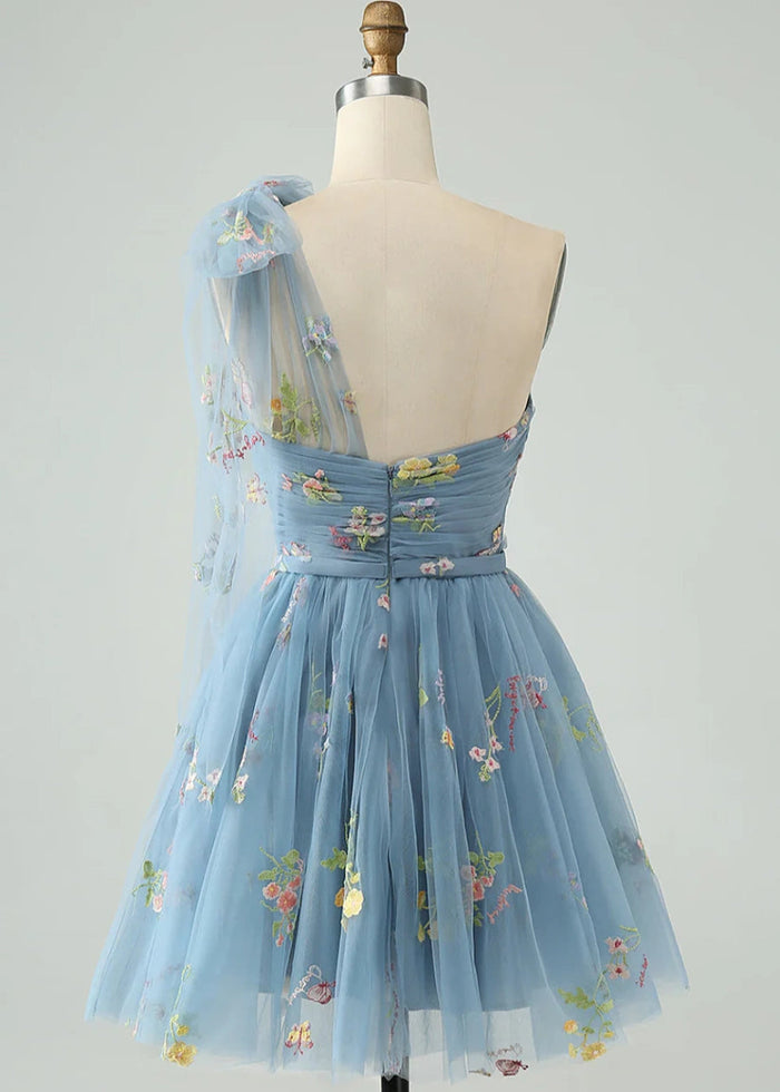 Byzantia | Discover Your Dream Blue Floral Homecoming Dress for Unforgettable Moments - Dusty Blue - PromDressClub