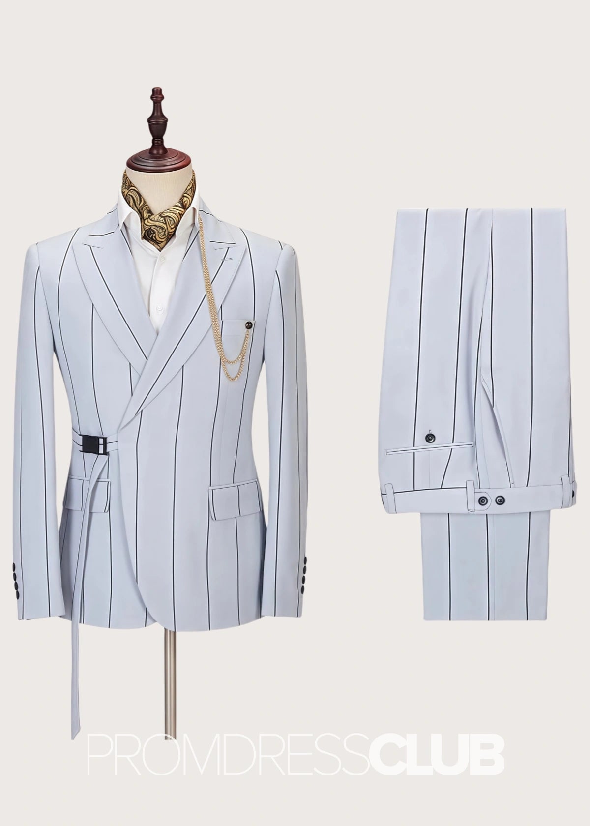 Carter |Handsome Grey Striped Prom Suits For Men With Peaked Lapel - Price #price_variant_lowest# - Grey - PromDressClub