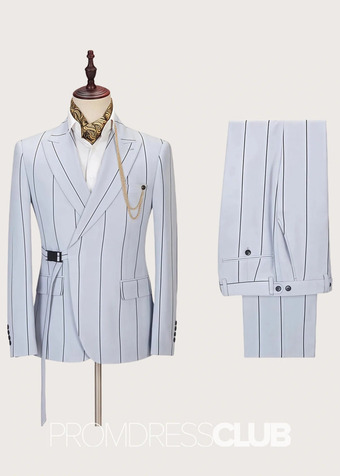 Carter |Handsome Grey Striped Prom Suits For Men With Peaked Lapel - Price #price_variant_lowest# - Grey - PromDressClub