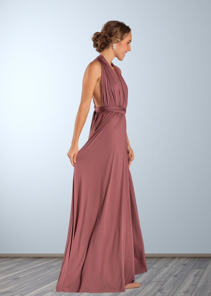 Cathy | Chic Infinity Dusty Rose Chiffon Maxi Bridesmaid Dress with Convertibl - Price #price_variant_lowest# - Dusty Rose - PromDressClub