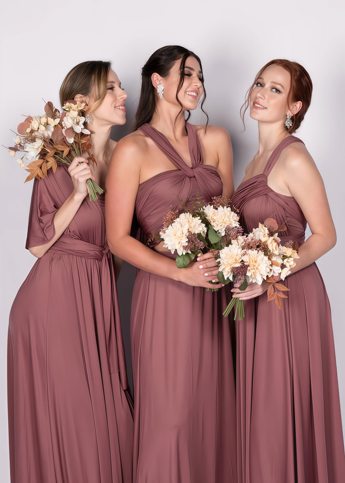 Cathy | Chic Infinity Dusty Rose Chiffon Maxi Bridesmaid Dress with Convertibl - Dusty Rose - PROMDRESS Club