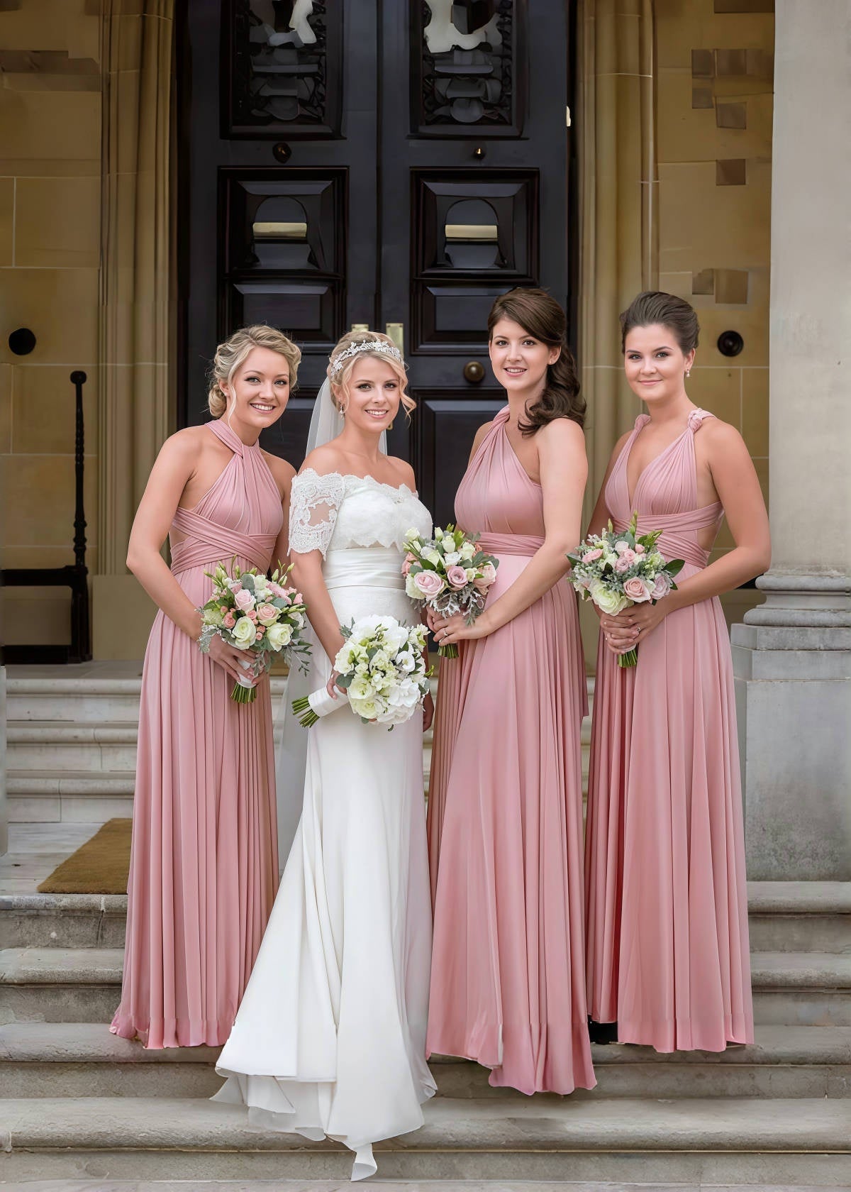 Celeste | Maurine Blush Convertible Chiffon Maxi Bridesmaid Dress with Multiway Infinity - Blush - PROMDRESS Club