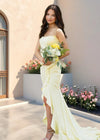 Charlotte | Chic Strapless Yellow Satin Prom Dress with Train – Shine Bright at Your Prom Color Yellow