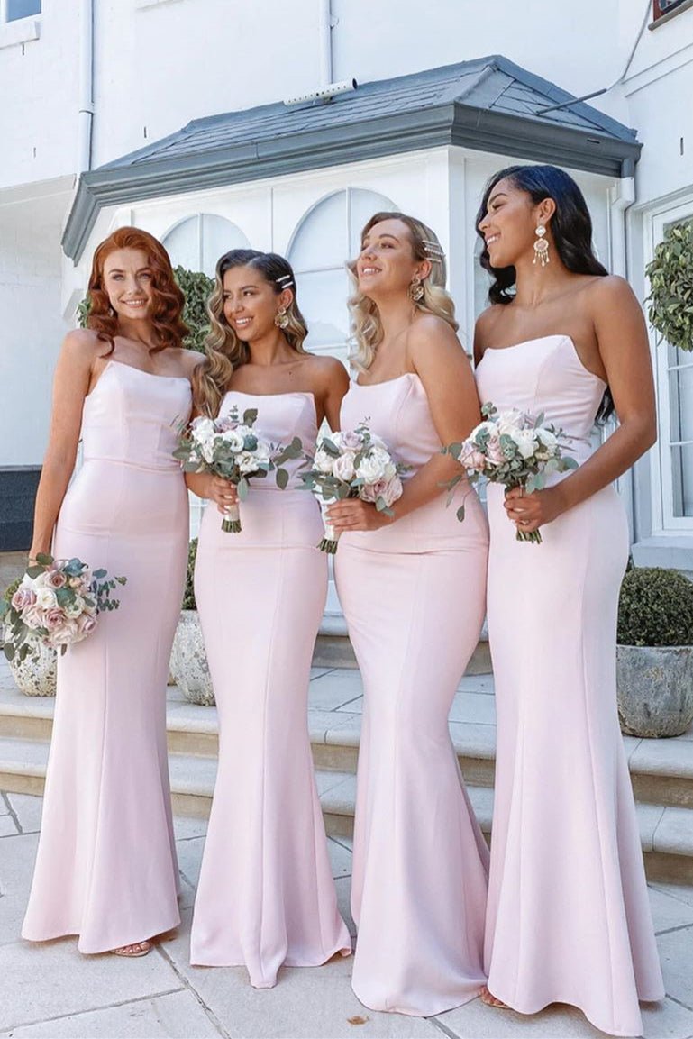 Stacey |Pink Bridesmaid Dress Floor - Length Strapless Mermaid - Pink - US0 - PromDressClub