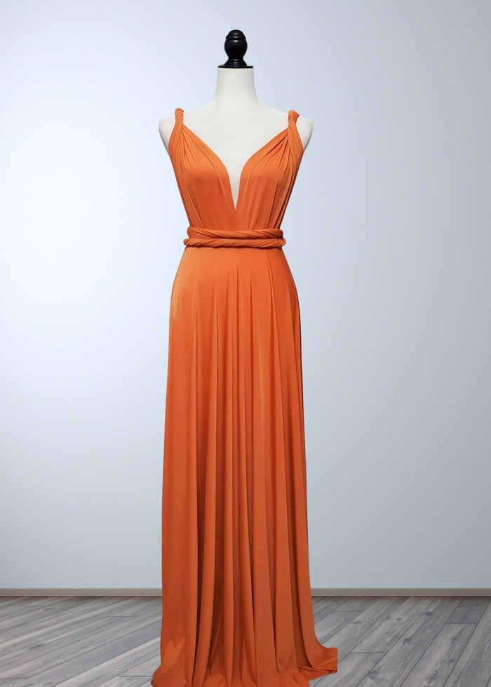 Cherry | Seriously Sensational Plus Size Infinity Rust Chiffon Maxi Bridesmaid Dress with Multiway Convertible - Price #price_variant_lowest# - Rust - PromDressClub