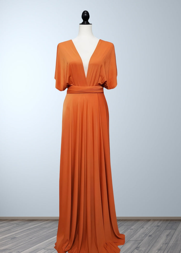 Cherry | Seriously Sensational Plus Size Infinity Rust Chiffon Maxi Bridesmaid Dress with Multiway Convertible - Price #price_variant_lowest# - Rust - PromDressClub