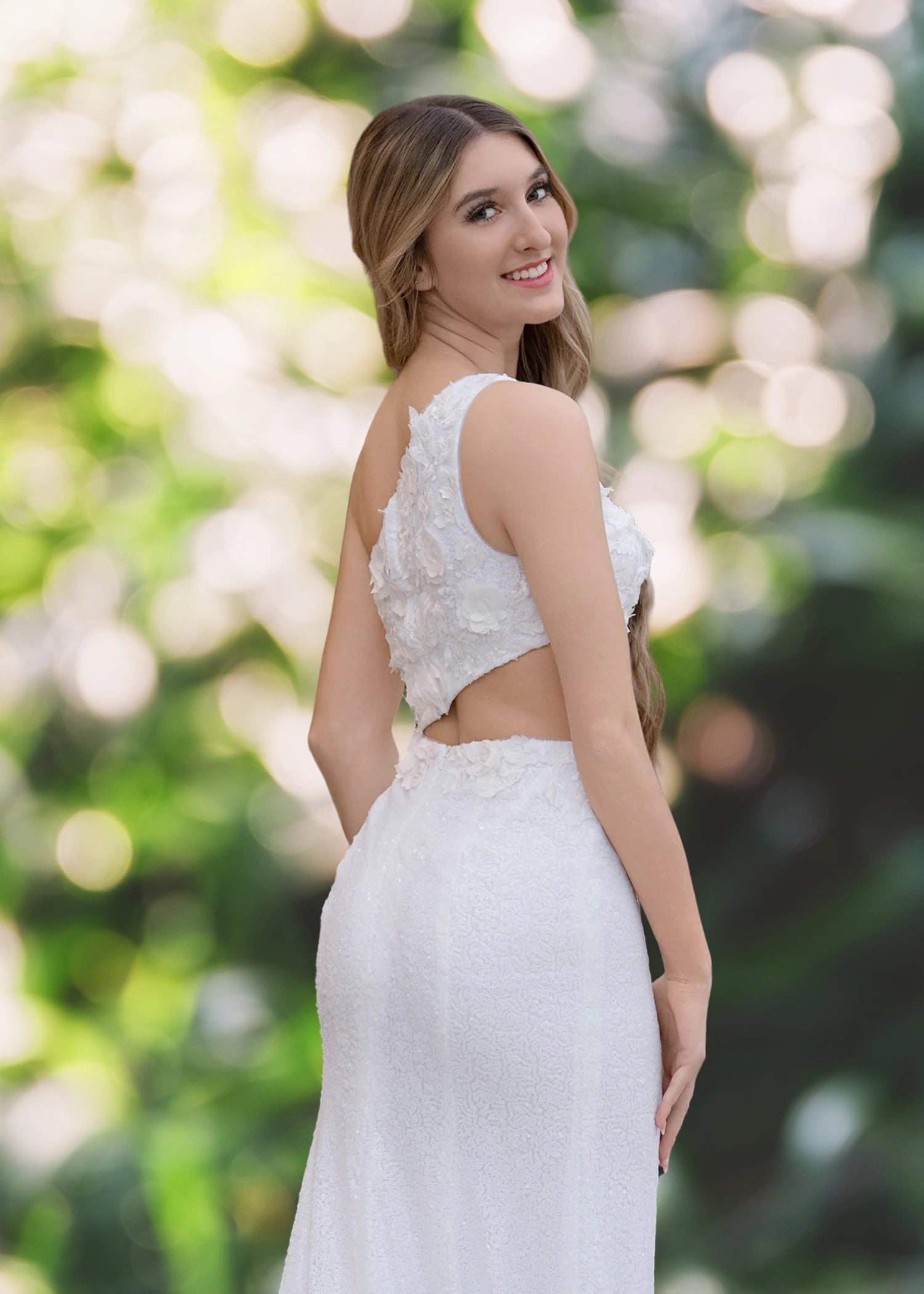 Cheryl | Long White Prom Dress Sequins With Mermaid One Shoulder 3D Appliques - White - PromDressClub