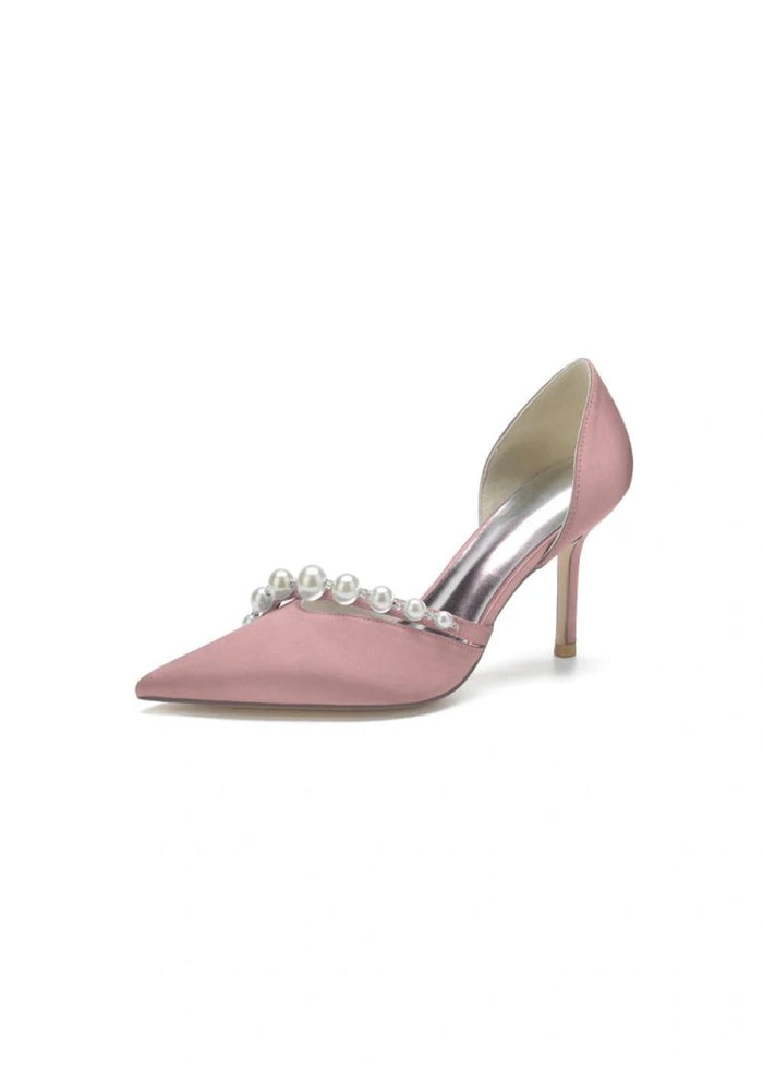 Chic Satin Heels with Pearls: Elevate Your Style with Pointed Toe Heels - Dusty Rose - PromDressClub