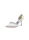 Chic Satin Heels with Pearls: Elevate Your Style with Pointed Toe Heels Color White