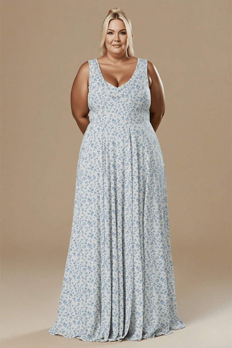 Chic Sensibility Blue and White Floral Bridesmaid Dress for Outdoor Elegance - Blue Floral - PromDressClub