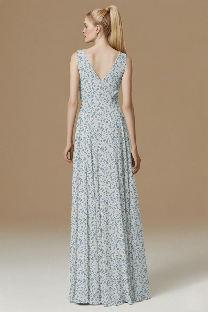 Chic Sensibility Blue and White Floral Bridesmaid Dress for Outdoor Elegance - Blue Floral - PromDressClub