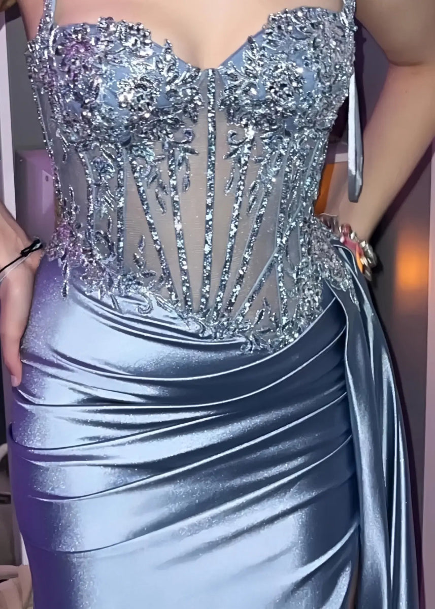 Christie | Trumpet/Mermaid Sweetheart Neck Red Lace Plus Size Prom Dress with Slit - Light Blue - PromDressClub