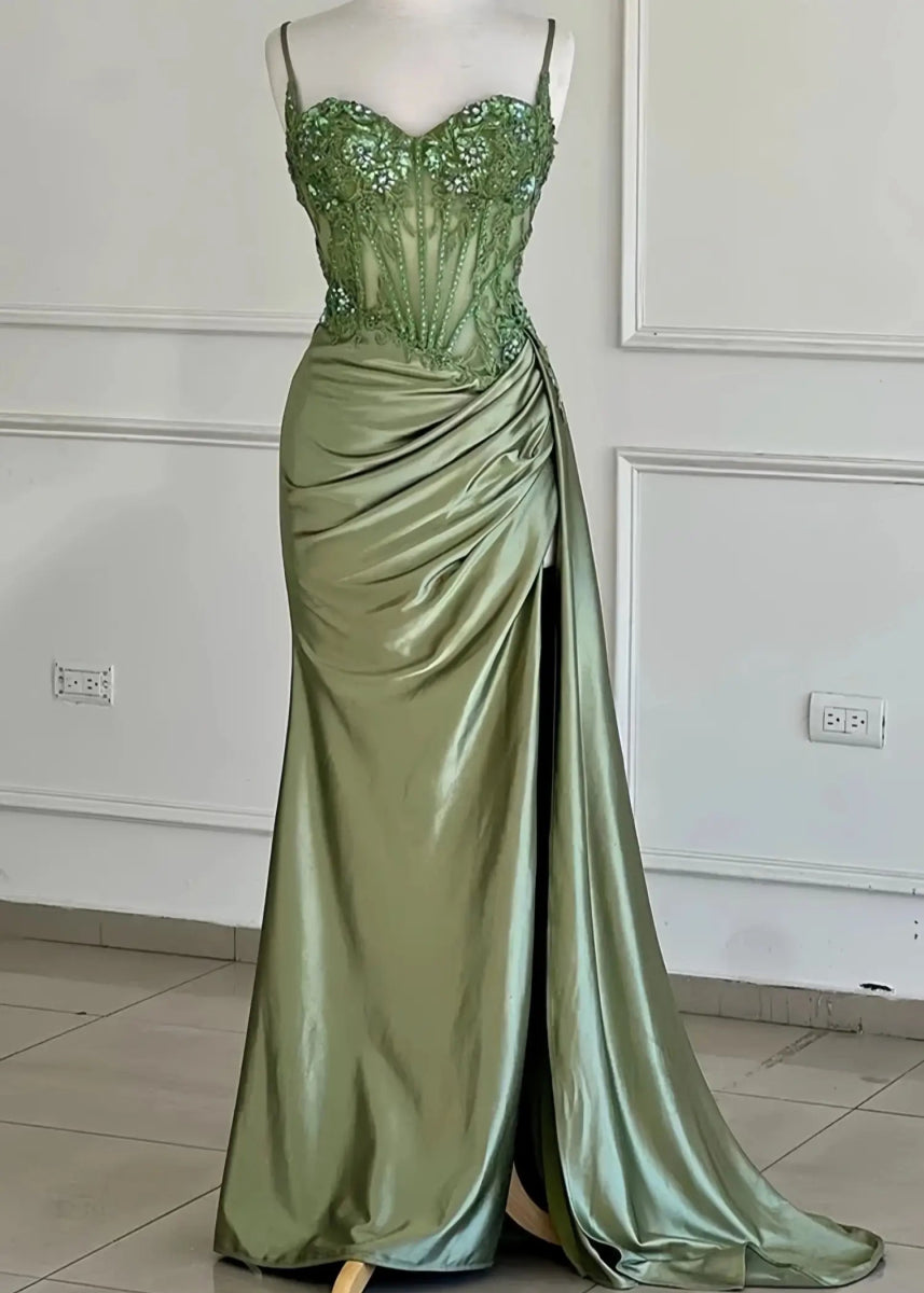 Christie | Trumpet/Mermaid Sweetheart Neck Red Lace Plus Size Prom Dress with Slit - Sage - PromDressClub