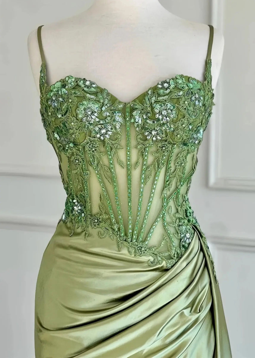 Christie | Trumpet/Mermaid Sweetheart Neck Red Lace Plus Size Prom Dress with Slit - Sage - PromDressClub