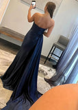 Claire | Long Navy Blue Prom Dress Satin With Mermaid Sweetheart Slit - Navy Blue - US0 - PromDressClub