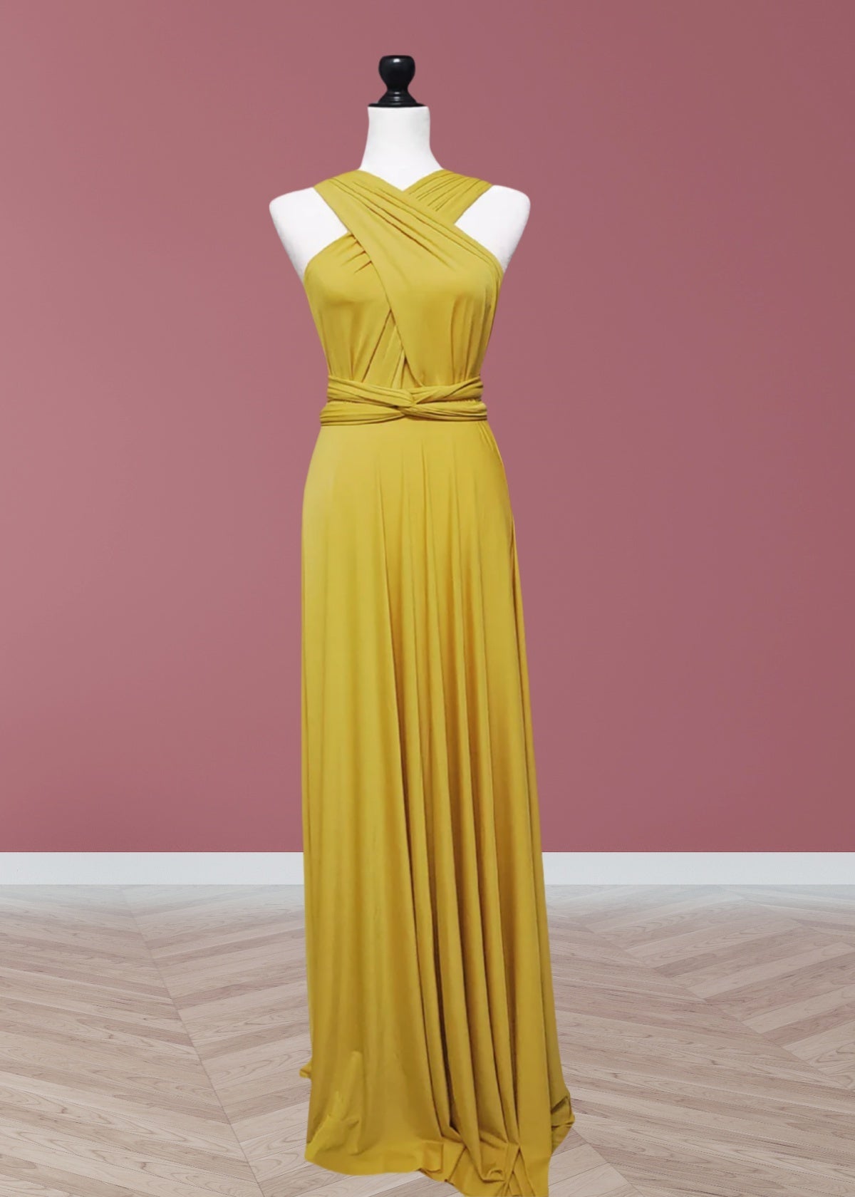 Claire | Purely Elegant Infinity Gold Chiffon Maxi Bridesmaid Dress with Multiway Convertible - Price #price_variant_lowest# - Gold - PromDressClub