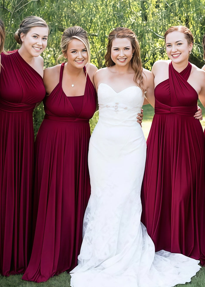 Clara | Blessed Romance Convertible Burgundy Chiffon Maxi Bridesmaid Dress with Multiway Infinity - Price #price_variant_lowest# - Burgundy - PromDressClub