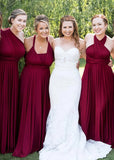 Clara | Blessed Romance Convertible Burgundy Chiffon Maxi Bridesmaid Dress with Multiway Infinity - Burgundy - PROMDRESS Club