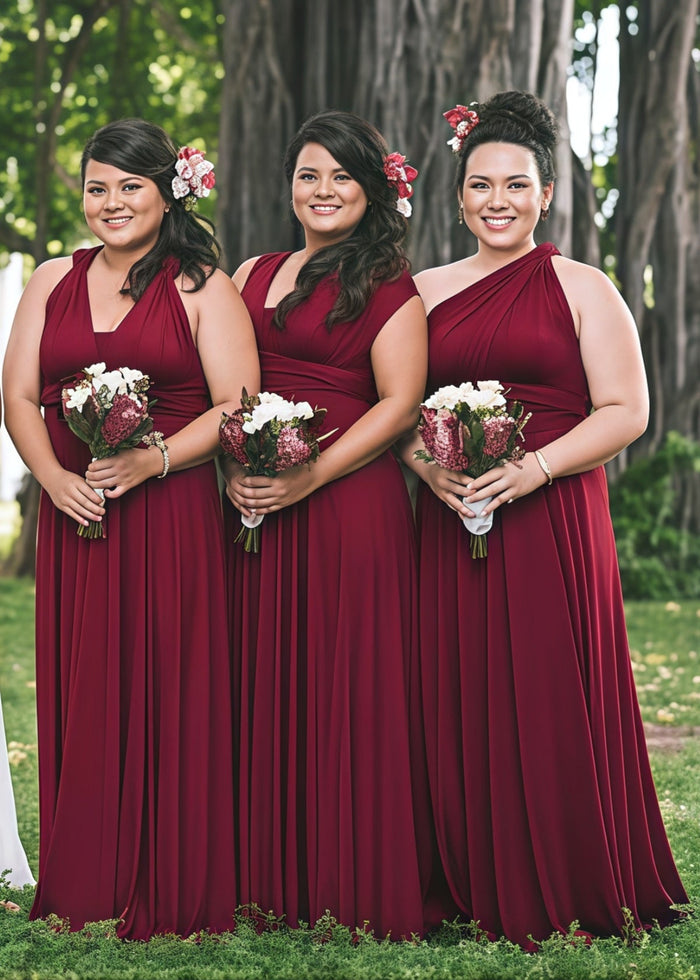 Clara | Blessed Romance Convertible Burgundy Chiffon Maxi Bridesmaid Dress with Multiway Infinity - Price #price_variant_lowest# - Burgundy - PromDressClub