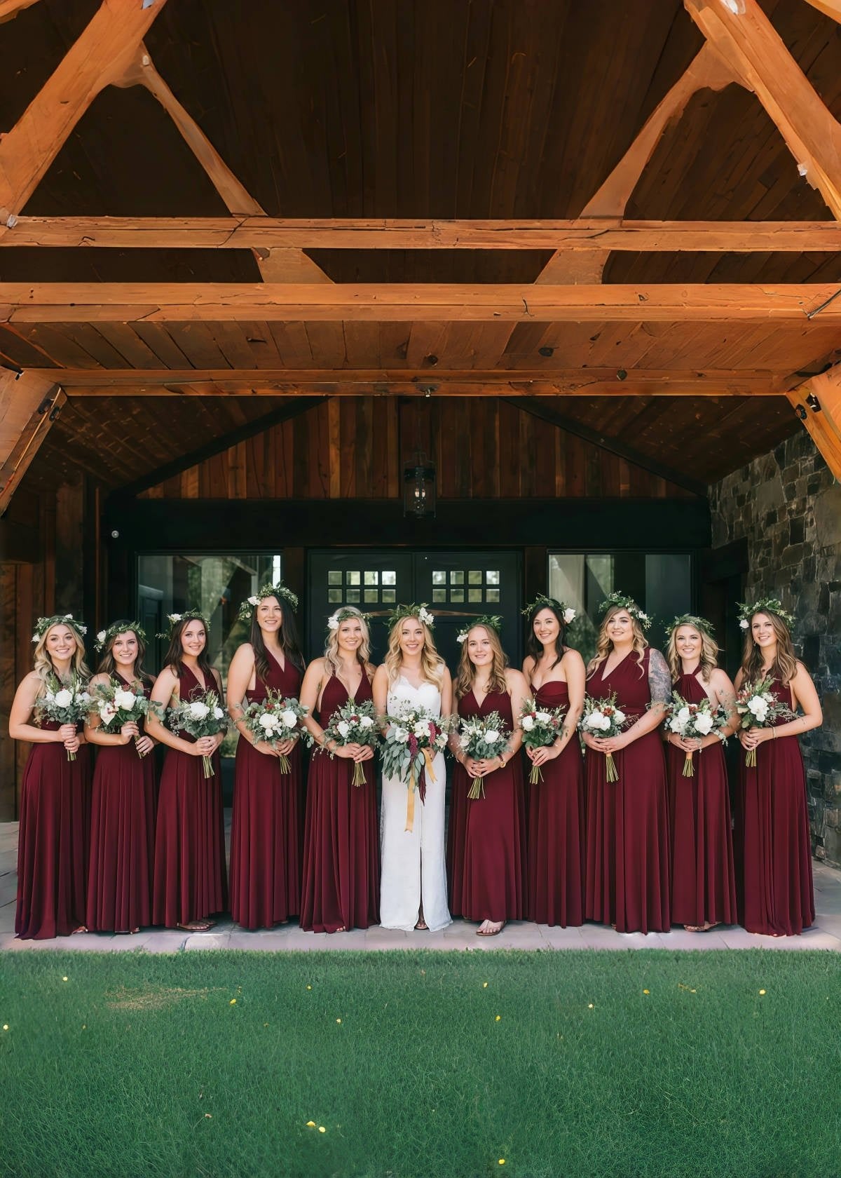 Clara | Blessed Romance Convertible Burgundy Chiffon Maxi Bridesmaid Dress with Multiway Infinity - Burgundy - PROMDRESS Club