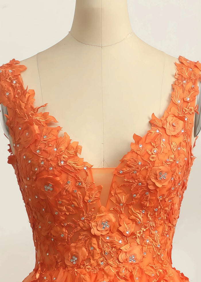 Constance | Ball - Gown/Princess Orange Light Pink A Line Backless V Neck Formal Dress - Orange - PromDressClub