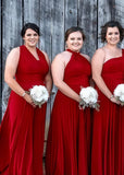 Constance | Cherished Vow Infinity Red Chiffon Maxi Bridesmaid Dress with Multiway Convertible - Red - PROMDRESS Club