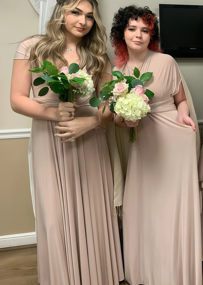 Cora | Most Beautiful Day Beige Champagne Infinity Chiffon Maxi Bridesmaid Dress with Multiway Convertible - Price #price_variant_lowest# - Beige - PromDressClub