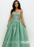 Cora |Sage Green Prom Dresses Long A Line Sweetheart Sparkly Tulle Corset with Appliques - Sage - PromDressClub