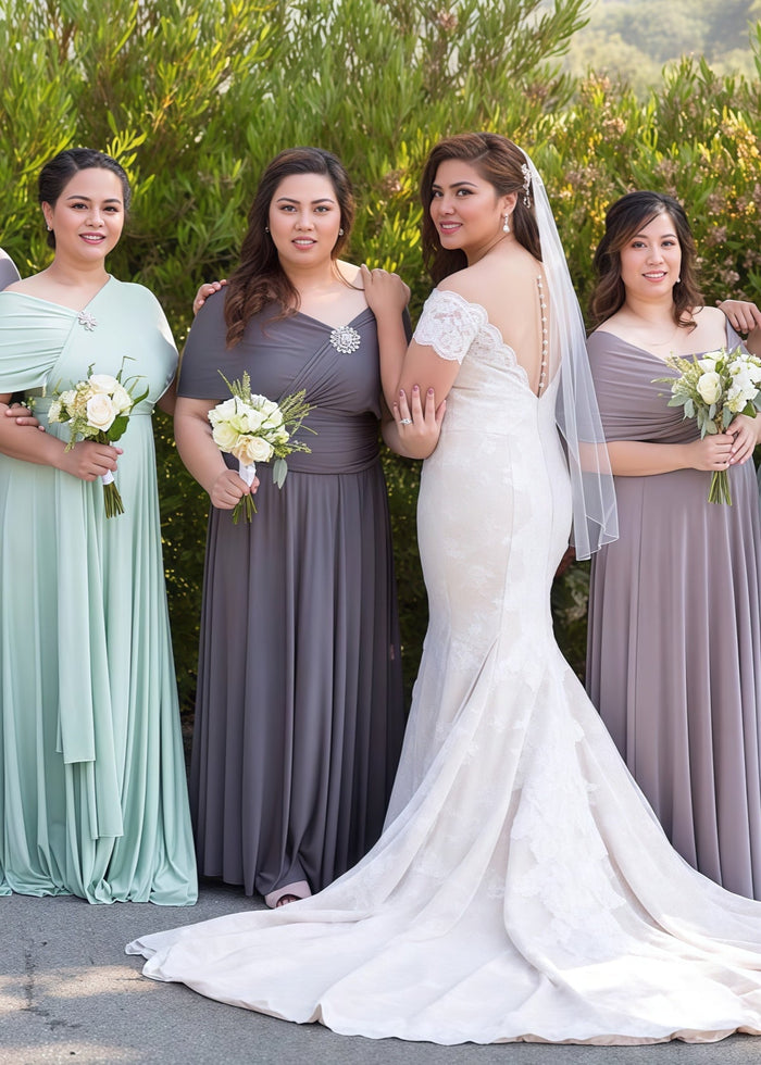 Coral | Ethereal Elegance Convertible Taupe Chiffon Maxi Bridesmaid Dress with Multiway Infinity - Price #price_variant_lowest# - Sage - PromDressClub