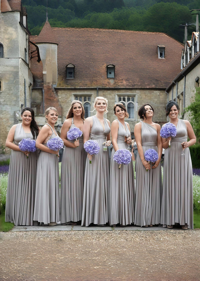 Cornelia | Cherished Vow Convertible Silver Grey Chiffon Maxi Bridesmaid Dress with Multiway Infinity - Price #price_variant_lowest# - Champagne - PromDressClub