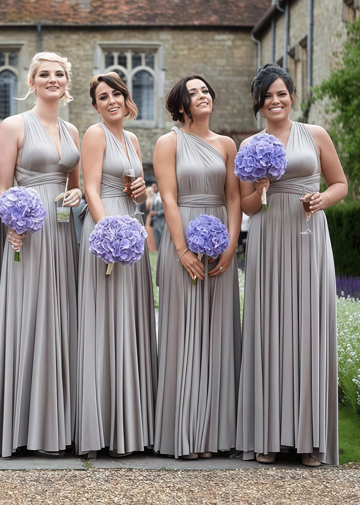 Cornelia | Cherished Vow Convertible Silver Grey Chiffon Maxi Bridesmaid Dress with Multiway Infinity - Price #price_variant_lowest# - Champagne - PromDressClub