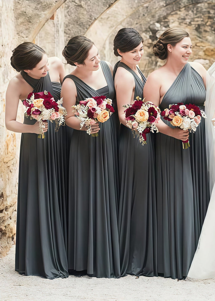 Crystal | Purely Elegant Infinity Dark Grey Chiffon Maxi Bridesmaid Dress with Multiway Convertible - Price #price_variant_lowest# - Dark Grey - PromDressClub