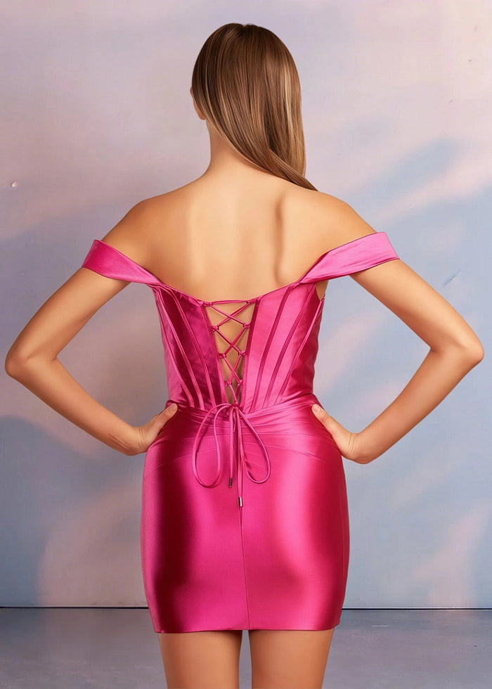 Cygneta | Command Attention: Royal Blue Homecoming Dress With Corset & Pleats - Fuchsia - PromDressClub