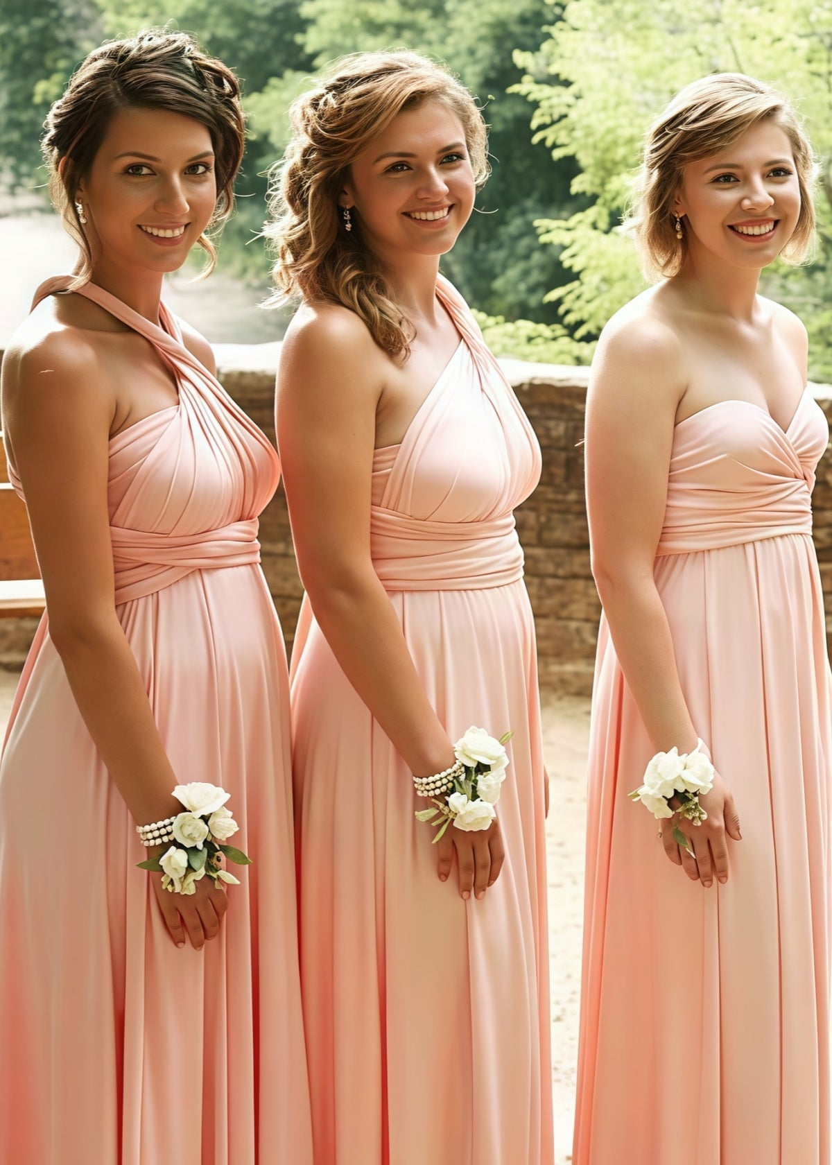 Daisy | Bria Maternity Infinity Blush Chiffon Maxi Bridesmaid Dress with Multiway Convertible - Price #price_variant_lowest# - Peach - PromDressClub