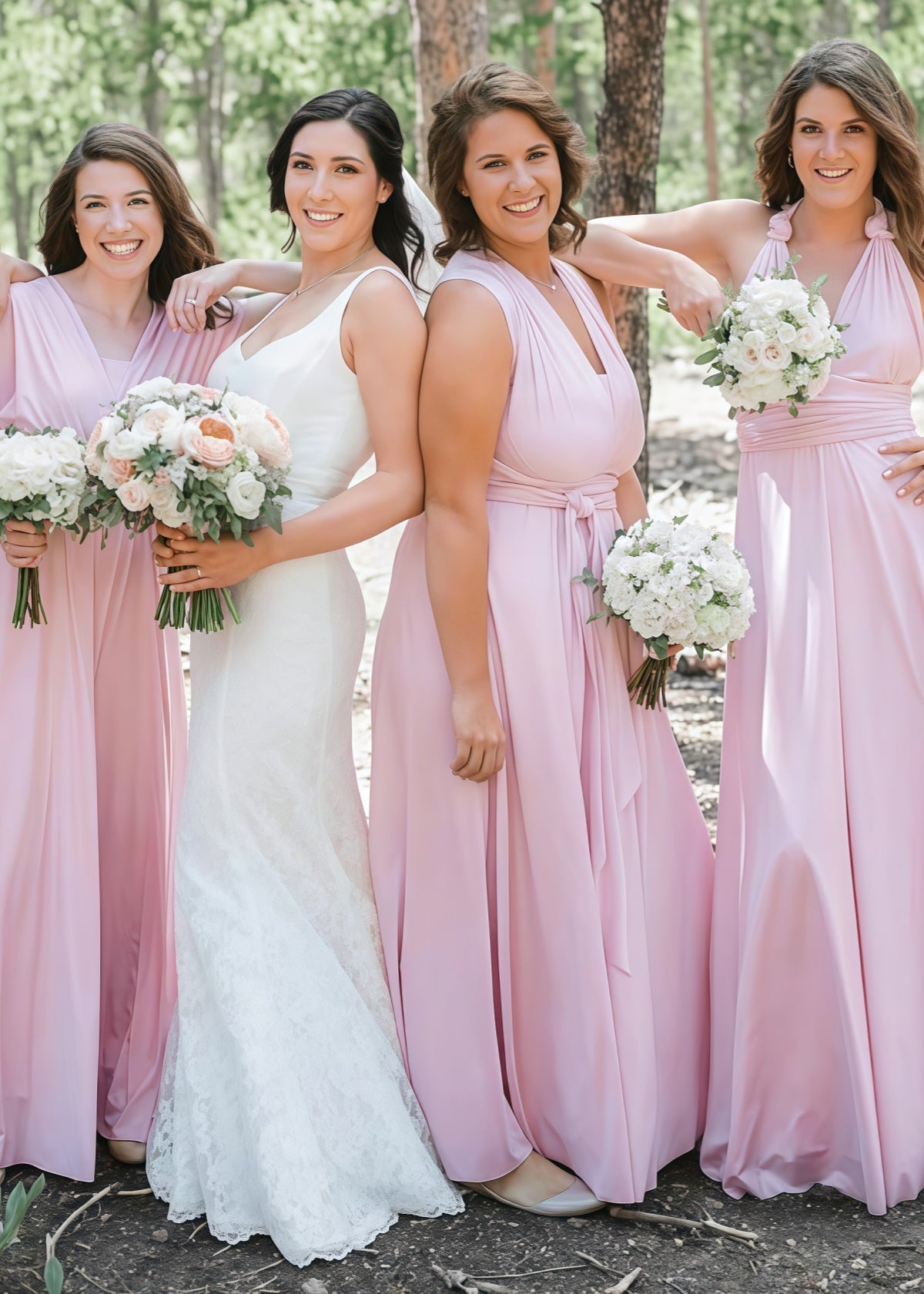 Dale | Eye - Catching Convertible Pink Chiffon Maxi Bridesmaid Dress with Multiway Infinity - Pink - PROMDRESS Club