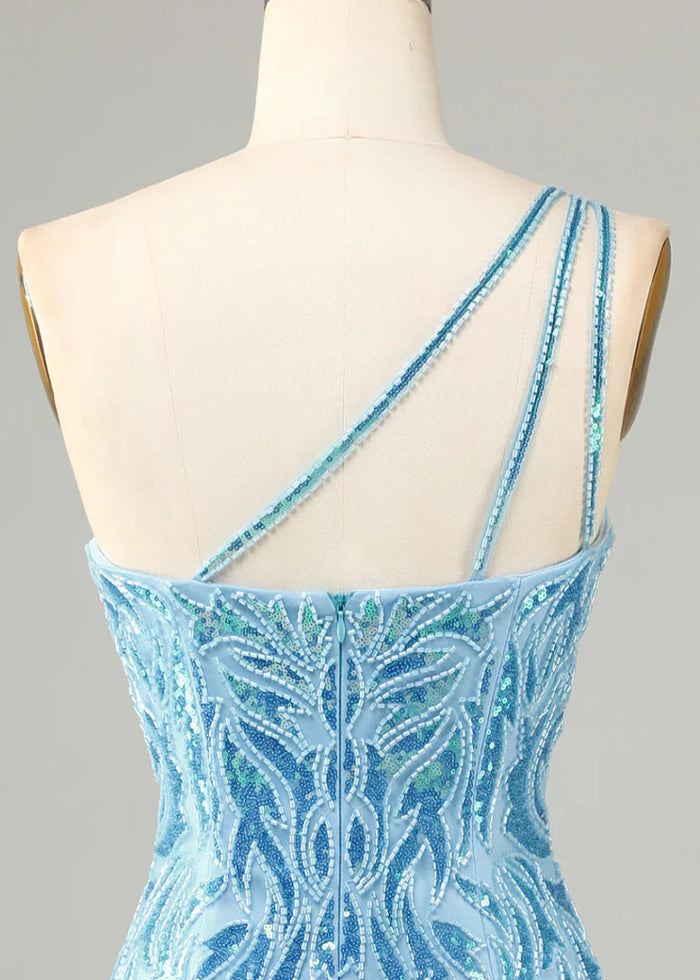 Danicael | Beaded 1 Shoulder Homecoming Dress for Unforgettable Nights - Discover Your Dream Look! - Light Blue - PromDressClub