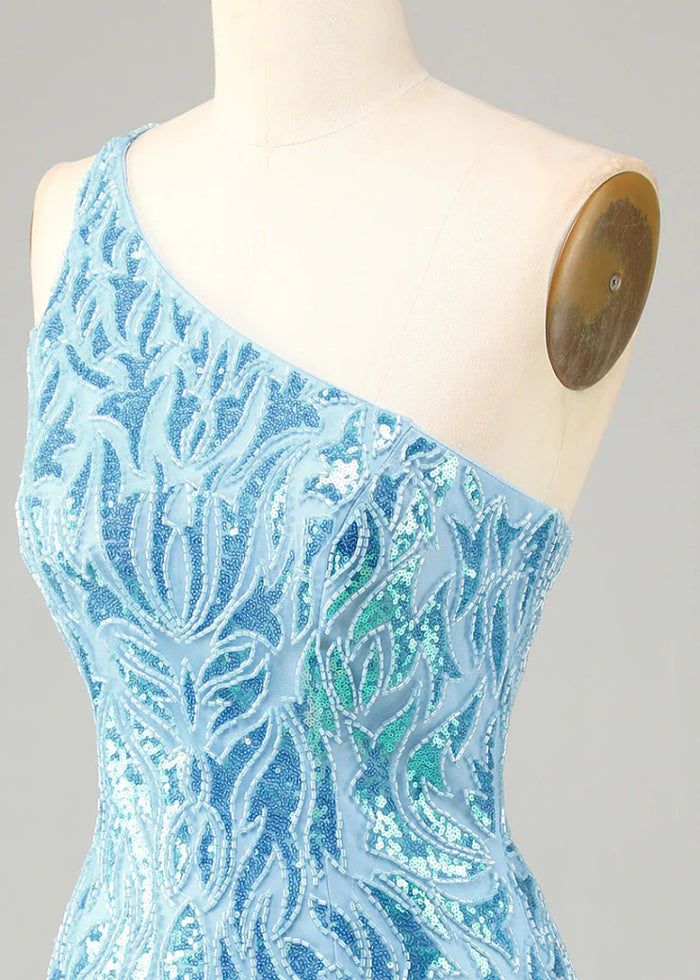 Danicael | Beaded 1 Shoulder Homecoming Dress for Unforgettable Nights - Discover Your Dream Look! - Light Blue - PromDressClub