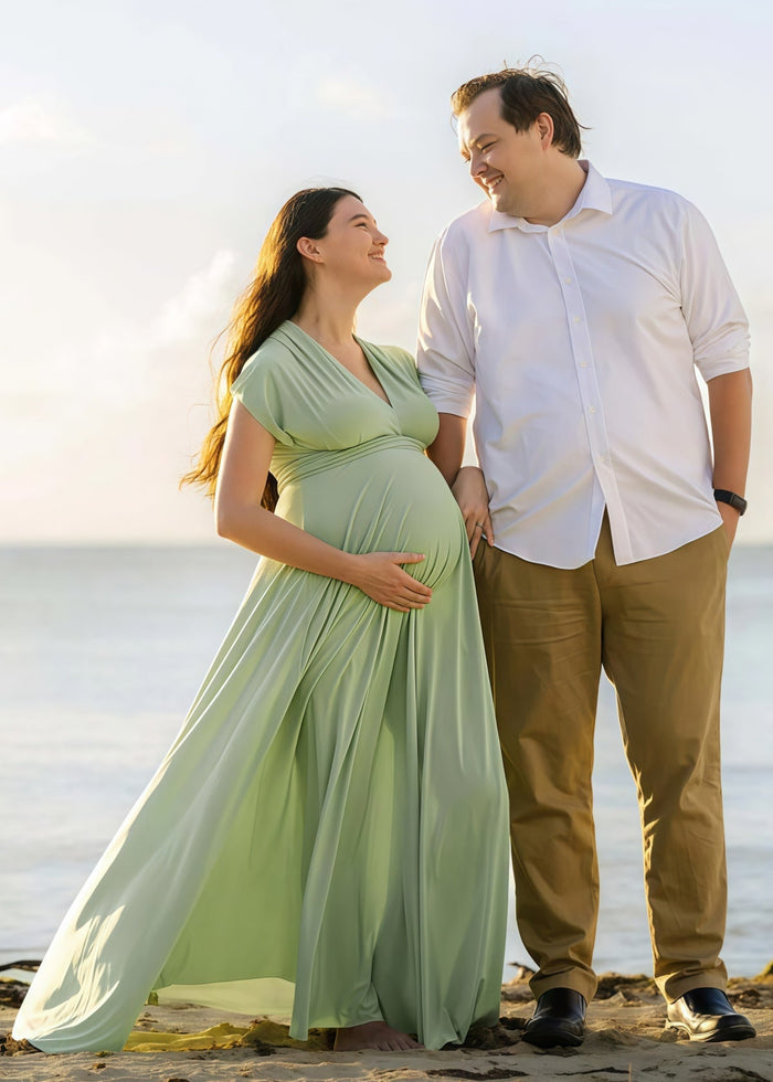 Darlene | Gorgeous Infinity Maternity Sage Green Chiffon Maxi Bridesmaid Dress with Multiway Convertible - Price #price_variant_lowest# - Sage - PromDressClub