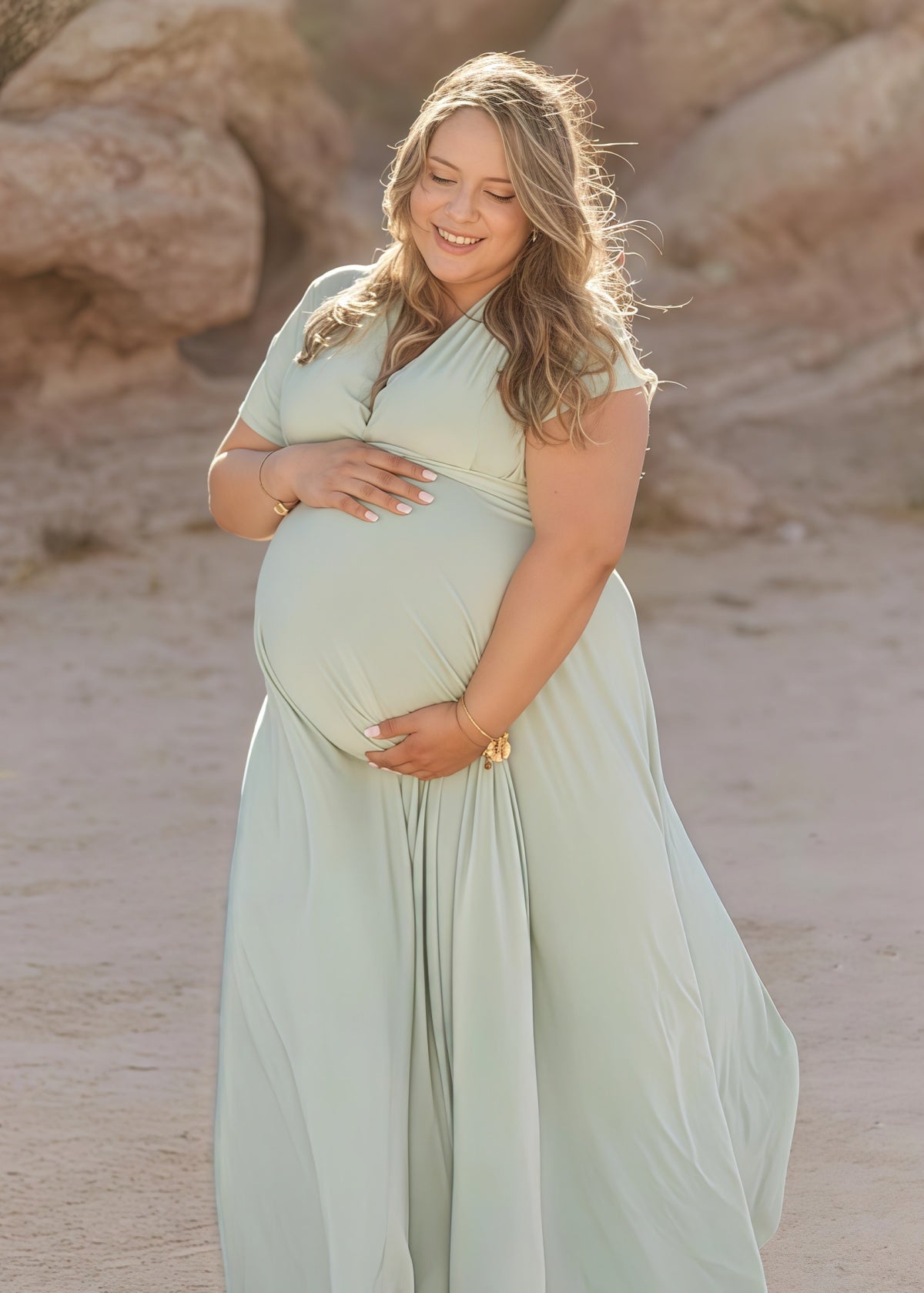 Darlene | Gorgeous Infinity Maternity Sage Green Chiffon Maxi Bridesmaid Dress with Multiway Convertible - Sage - PROMDRESS Club