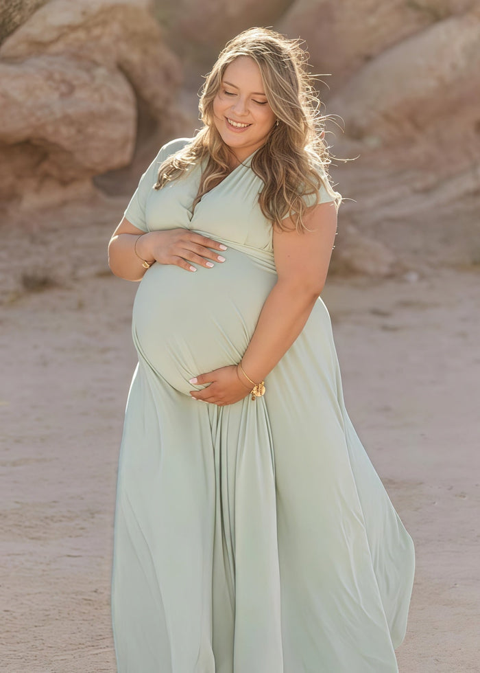 Darlene | Gorgeous Infinity Maternity Sage Green Chiffon Maxi Bridesmaid Dress with Multiway Convertible - Price #price_variant_lowest# - Sage - PromDressClub