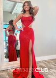 Darlene |Red Dress Prom Long Mermaid Hollow - out Glitter Sequin with Slit - Red - PromDressClub