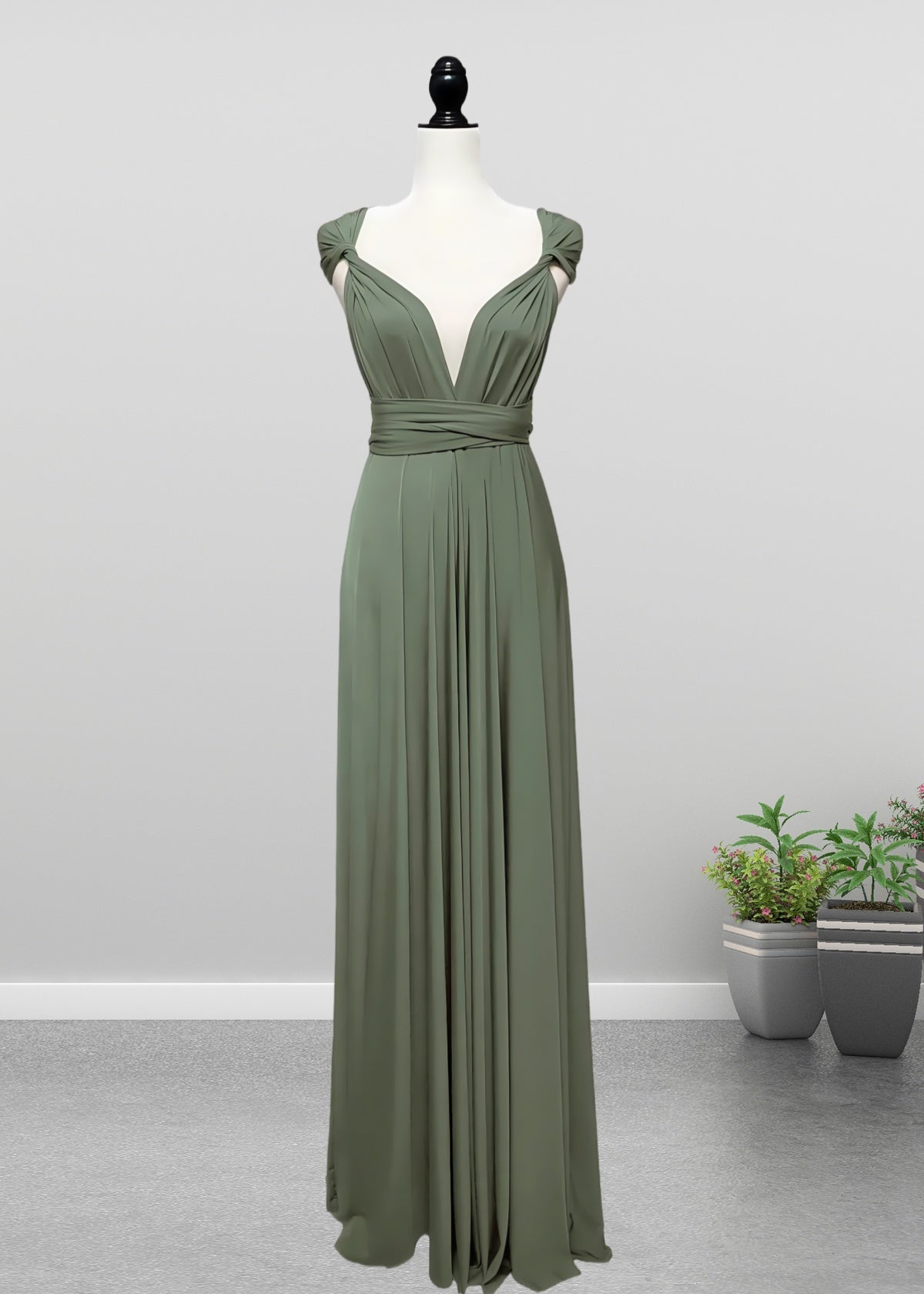 Dawn | Romance Convertible Light Olive Green Maxi Bridesmaid Dress with Multiway Infinity - Olive Green - PROMDRESS Club