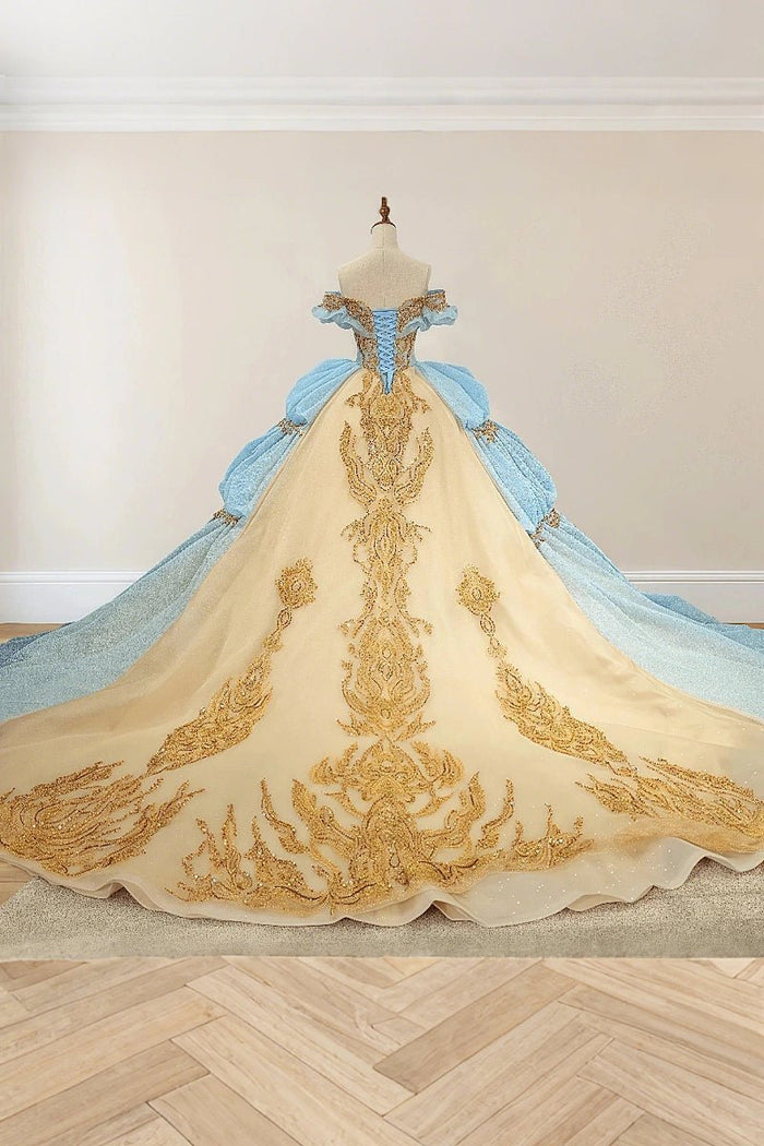 Deborah | Stunning Blue and Gold Quinceanera Dresses for Your Special Day - Light Blue - PromDressClub