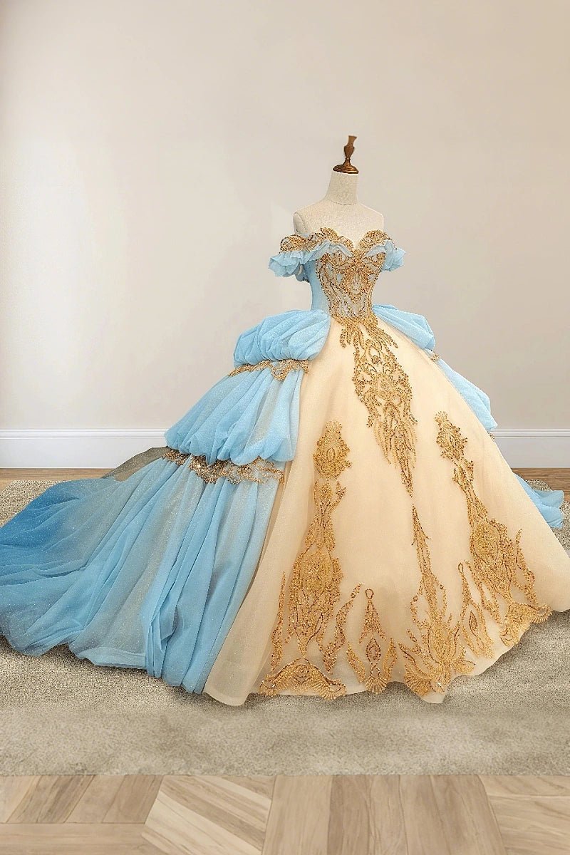 Deborah | Stunning Blue and Gold Quinceanera Dresses for Your Special Day - Light Blue - PromDressClub